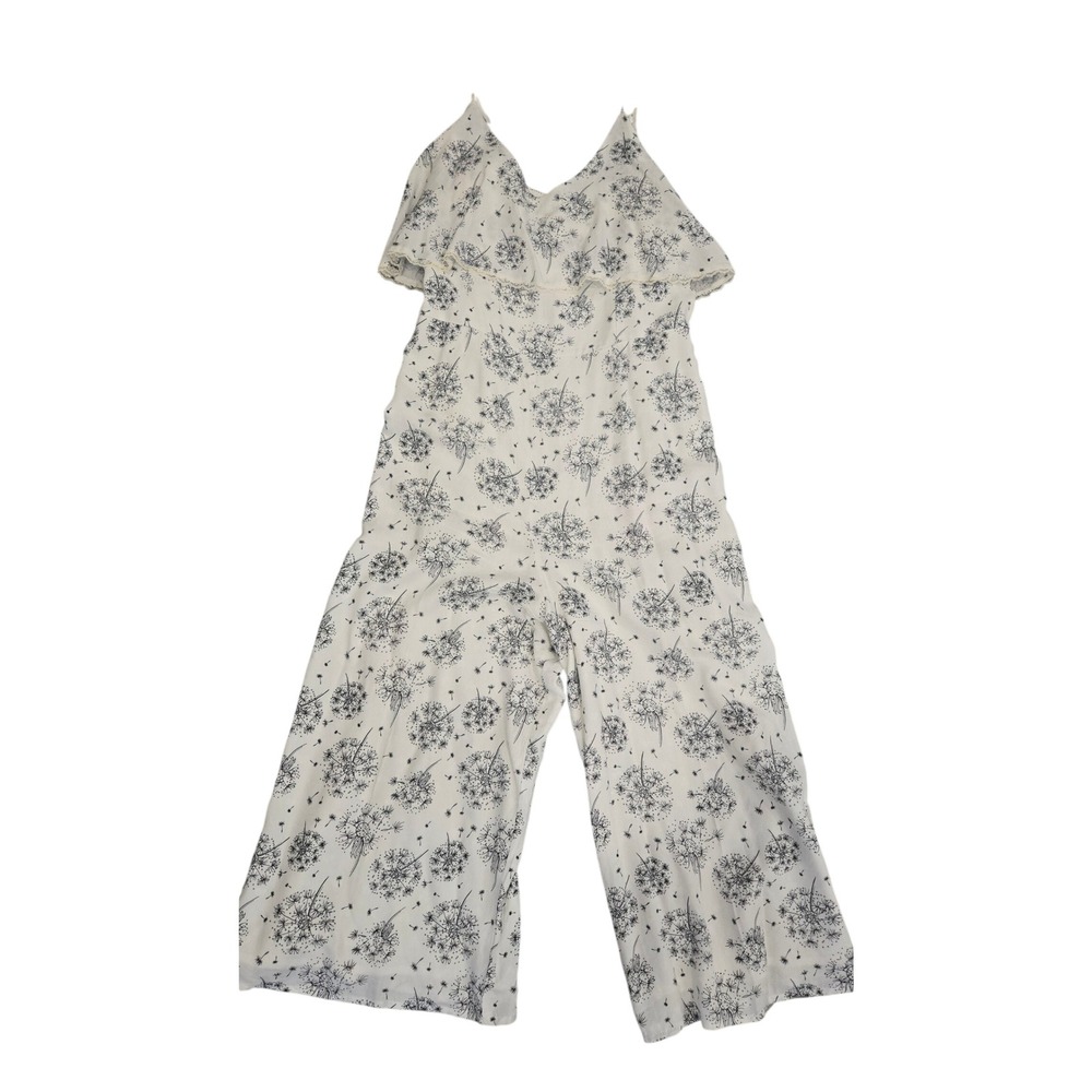 Maverick The Collection White Dandelion Floral Ruffle Wide Leg Jumpsuit Large
